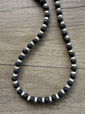 Mens Black White Lava Rock Gemstone Beaded Necklace - Mack