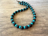 Black Lava Rock Turquoise Mens Surfer Beaded Long Necklace - Mack
