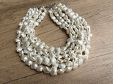 White Shell Acrylic Big Beaded Multi Strand Statement Necklace - Alana