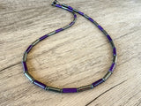 Mens Purple Gray Thin Hematite Magnesite Beaded Necklace - Wyatt