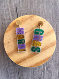 Mardi Gras Glitter Acrylic Dangle Statement Earings