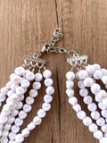 White Beaded Statement Acrylic Chunky Lucite Multi Strand Necklace - Beth