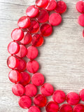 Red Lucite Acrylic Beaded Multi Strand Chunky Statement Necklace - Charlotte