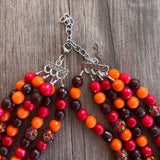 Fall Colors Rhinestone Beaded Acrylic Chunky Statement Necklace - Emma