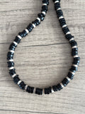 Black White Wood Beaded Mens Surfer Long Necklace - Dennis