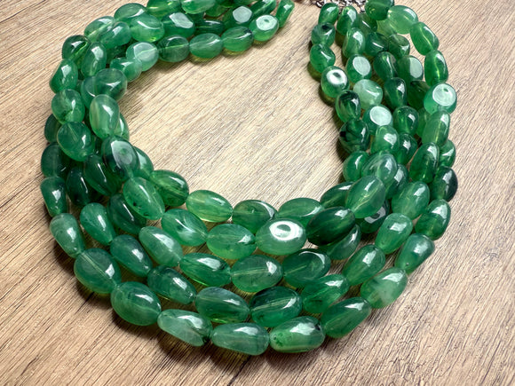 Green Lucite Acrylic Beaded Multi Strand Chunky Statement Necklace - Lauren