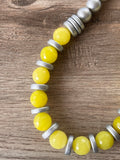 Yellow Silver Statement Long Bead Chunky Jade Necklace - Mollie