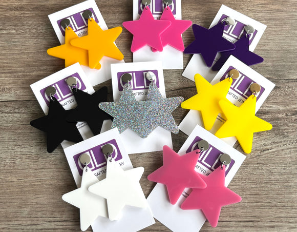 Star Acrylic Lucite Big Large Colorful Dangle Womens Statement Earrings