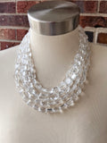 Clear Faceted Lucite Beaded Statement Multi Strand Chunky Necklace - Jenny