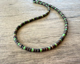 Brown Wood Green Stone Mens Beaded Necklace - Dennis
