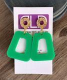 Emerald Green Acrylic Matte Lucite Big Large Statement Earrings - Heidi