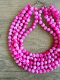 Fuchsia Pink White Acrylic Lucite Big Bead Chunky Multi Strand Necklace - Alana