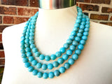 Turquoise Blue Acrylic Big  Bead Chunky Multi Strand Statement Necklace - Alana