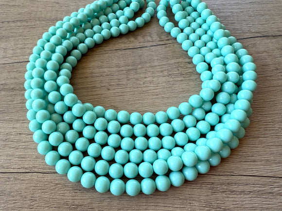 Blue Green Acrylic Lucite Bead Chunky Multi Strand Statement Necklace - Alana