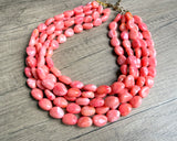 Coral Pink Orange Acrylic Beaded Multi Strand Statement Necklace - Lauren