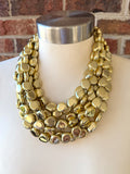Shiny Gold Acrylic Statement Beaded Multi Strand Necklace - Nikki