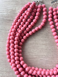 Rose Pink Acrylic Lucite Bead Chunky Statement Necklace - Alana