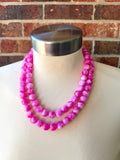 Fuchsia Pink White Acrylic Lucite Big Bead Chunky Multi Strand Necklace - Alana