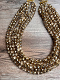 Gold Crystal Faceted Beaded Multi Strand Chunky Statement Necklace - Rebecca