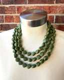 Olive Green Acrylic Beaded Multi Strand Statement Necklace - Julianna
