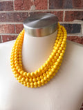 Yellow Acrylic Lucite Bead Chunky Multi Strand Statement Necklace - Alana