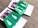 Emerald Green Acrylic Matte Lucite Big Large Statement Earrings - Heidi