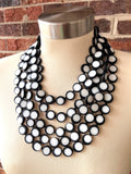 Black White Resin Beaded Multi Strand Chunky Statement Necklace - Charlotte