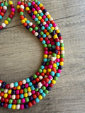 Multi Color Beaded Chunky Stone Multi Strand Statement Necklace - Michelle