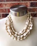 Cream Brown Acrylic Beaded Multi Strand Statement Necklace - Missy