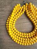 Yellow Big Beaded Acrylic Chunky Multi Strand Necklace - Alana