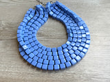 Periwinkle Blue Cube Beaded Multi Strand Statement Necklace - Cubist