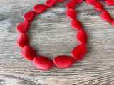Long Red Resin Beaded Womens Statement Necklace - Morgan