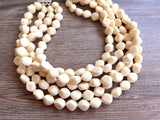 Cream White Lucite Acrylic Beaded Chunky Multi Strand Statement Necklace - Julianna