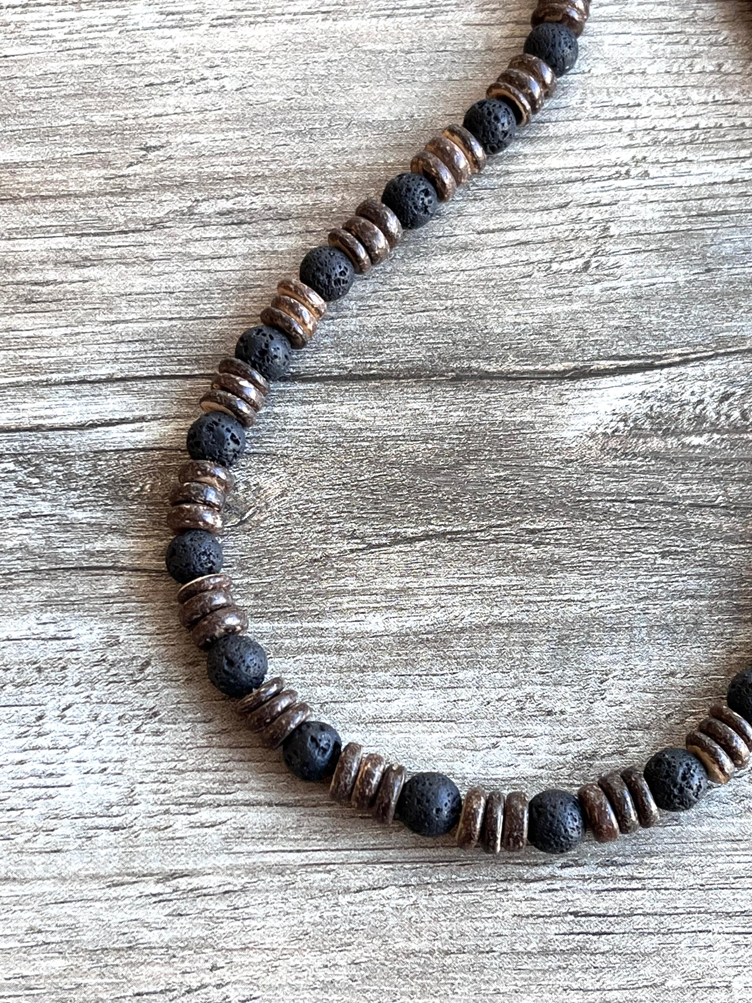 Mens Black Brown Wood Lava Rock Beaded Surfer Long Short Necklace Dana LeBlanc Designs