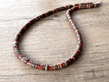 Wood Red Brown Mens Beaded Surfer Necklace - Dennis