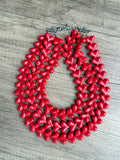Red Heart Acrylic Beaded Statement Necklace - Amore