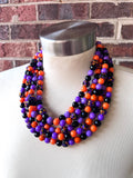 Orange Black Acrylic Beaded Halloween Multi Strand Statement Necklace - Wednesday