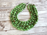 Green White Acrylic Beaded Multi Strand Statement Necklace | Lauren | DLD Jewelry