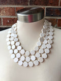 White Ivory Beaded Wood Multi Strand Chunky Statement Necklace - Charlotte
