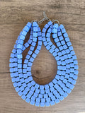 Periwinkle Blue Cube Beaded Multi Strand Statement Necklace - Cubist