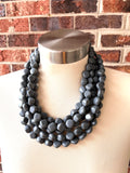 Gray Lucite Acrylic Beaded Chunky Multi Strand Statement Necklace - Julianna