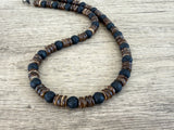 Mens Black Brown Wood Lava Rock Beaded Necklace - Mason