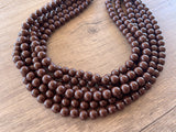 Brown Lucite Bead Acrylic Chunky Multi Strand Statement Necklace - Alana