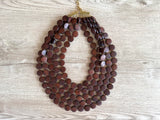 Brown Wood Beaded Multi Strand Chunky Statement Necklace - Charlotte