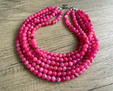 Pink & White Acrylic Beaded Multi Strand Statement Necklace | Alana | DLD Jewelry