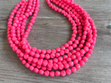 Hot Pink Beaded Statement Acrylic Chunky Lucite Multi Strand Necklace - Beth