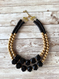 Gold Black Wood Beaded Chunky Multi Strand Statement Necklace - Riley