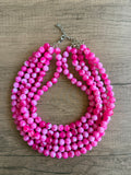 Fuchsia Pink White Acrylic Lucite Big Bead Chunky Multi Strand Necklace - Alana