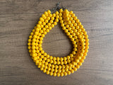 Yellow Big Beaded Acrylic Chunky Multi Strand Necklace - Alana