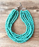 Turquoise Blue Beaded Statement Acrylic Chunky Lucite Multi Strand Necklace - Beth